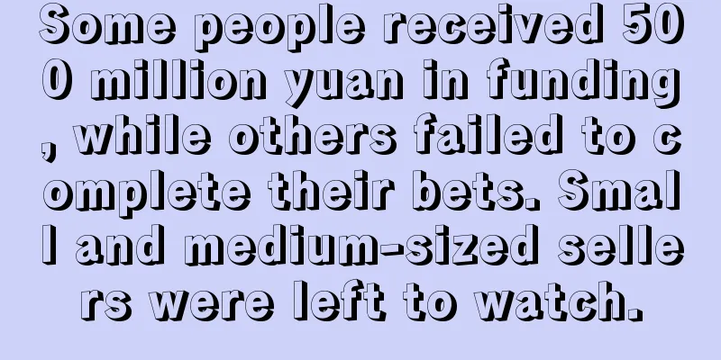 Some people received 500 million yuan in funding, while others failed to complete their bets. Small and medium-sized sellers were left to watch.