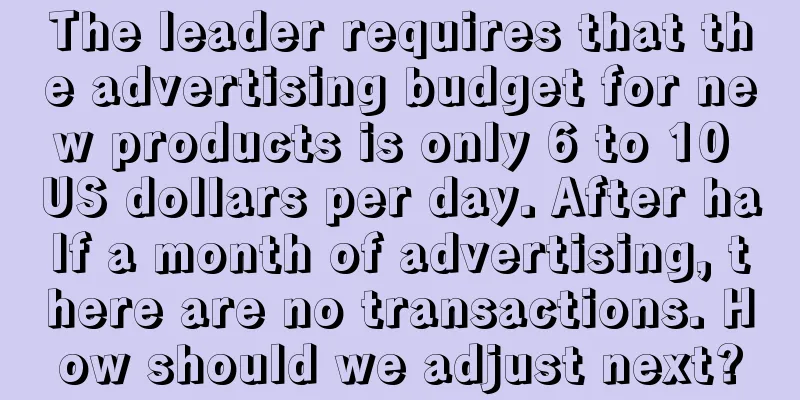 The leader requires that the advertising budget for new products is only 6 to 10 US dollars per day. After half a month of advertising, there are no transactions. How should we adjust next?