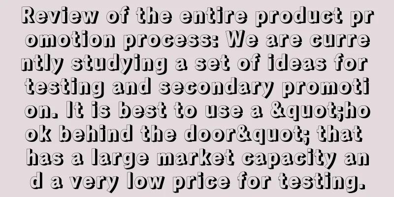 Review of the entire product promotion process: We are currently studying a set of ideas for testing and secondary promotion. It is best to use a "hook behind the door" that has a large market capacity and a very low price for testing.