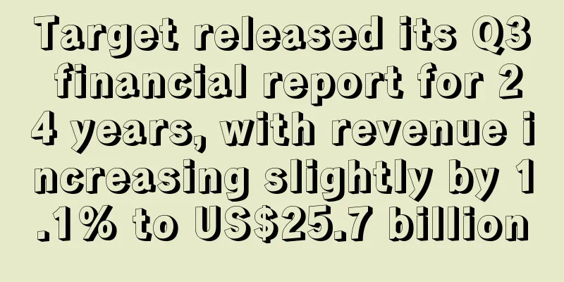 Target released its Q3 financial report for 24 years, with revenue increasing slightly by 1.1% to US$25.7 billion