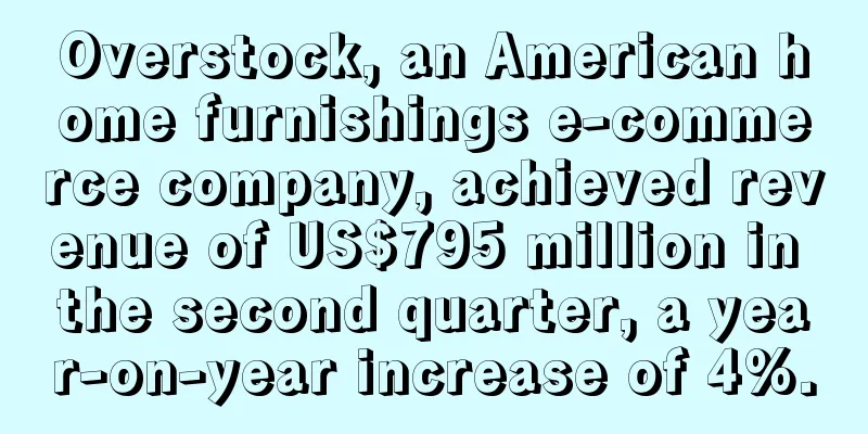 Overstock, an American home furnishings e-commerce company, achieved revenue of US$795 million in the second quarter, a year-on-year increase of 4%.