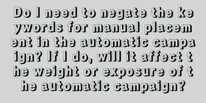Do I need to negate the keywords for manual placement in the automatic campaign? If I do, will it affect the weight or exposure of the automatic campaign?