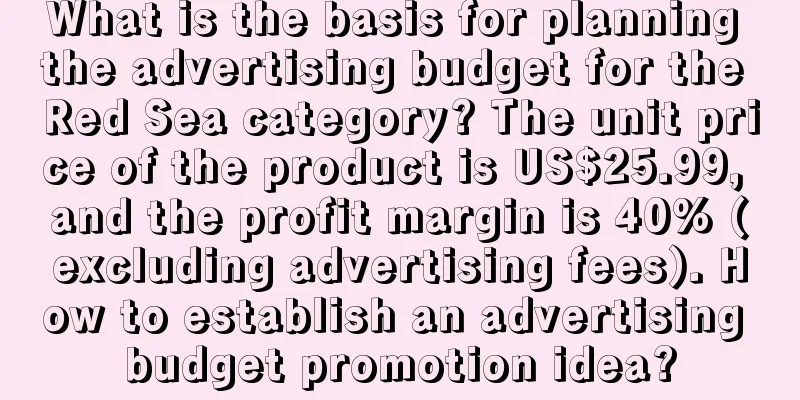 What is the basis for planning the advertising budget for the Red Sea category? The unit price of the product is US$25.99, and the profit margin is 40% (excluding advertising fees). How to establish an advertising budget promotion idea?